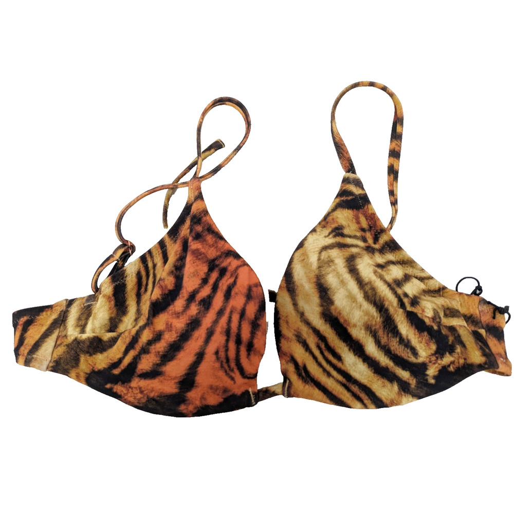Womens Bikini Top Underwire Animal Print 36B Light Lift Tie Back Swimwear